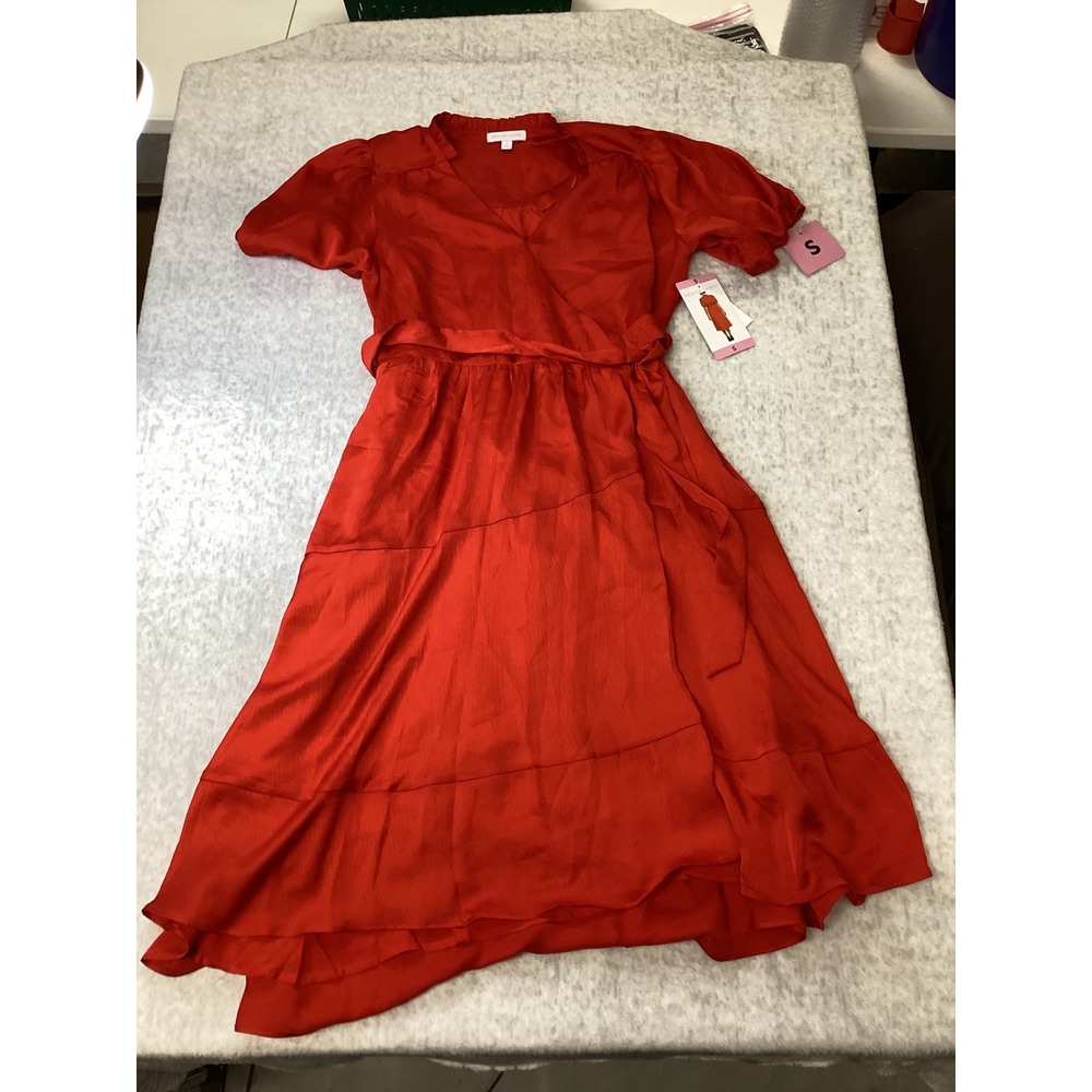 Draper James Red Wrap Dress Ruffle‎ Neck Short Sleeve Midi S S7005BBS NEW